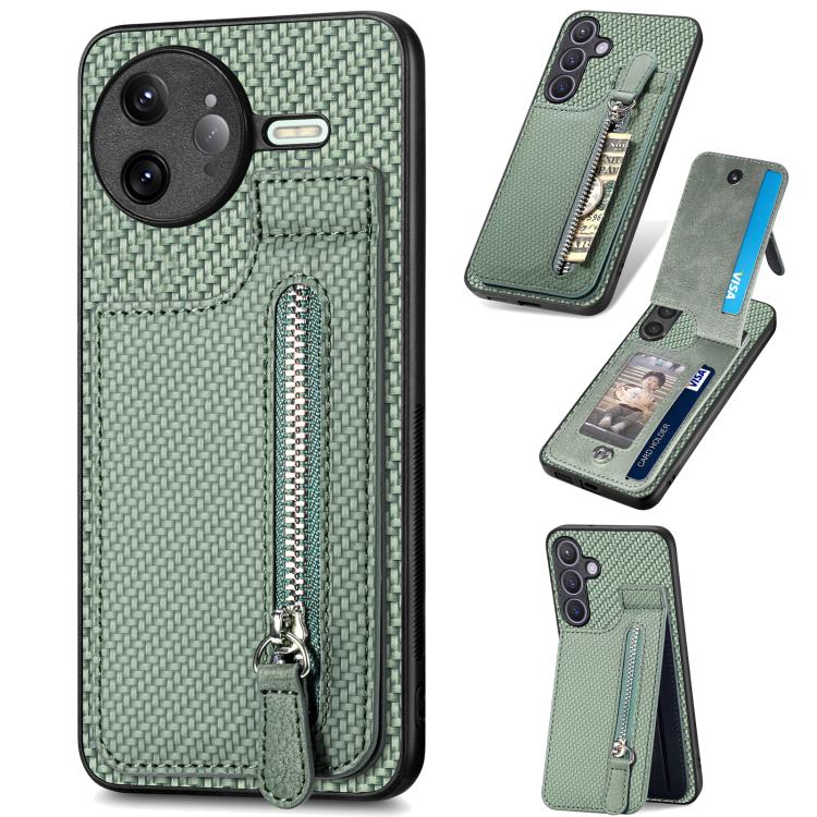 Carbon Fiber Vertical Flip Zipper Phone Case