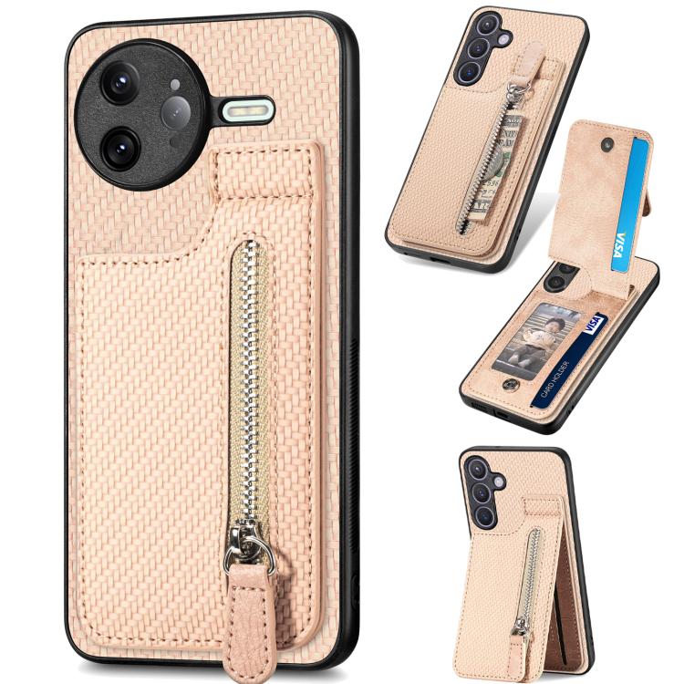 Carbon Fiber Vertical Flip Zipper Phone Case