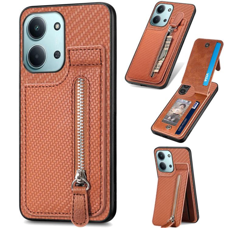Carbon Fiber Vertical Flip Zipper Phone Case