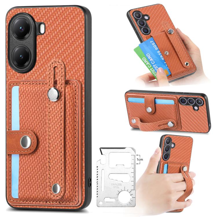 Wristband Kickstand Card Wallet Back Phone Case with Tool Knife