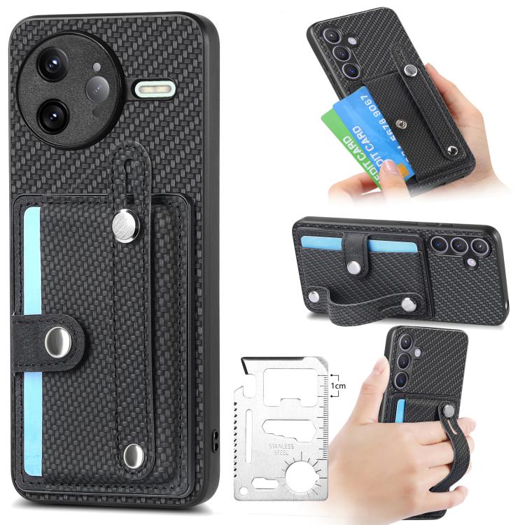 Wristband Kickstand Card Wallet Back Phone Case with Tool Knife