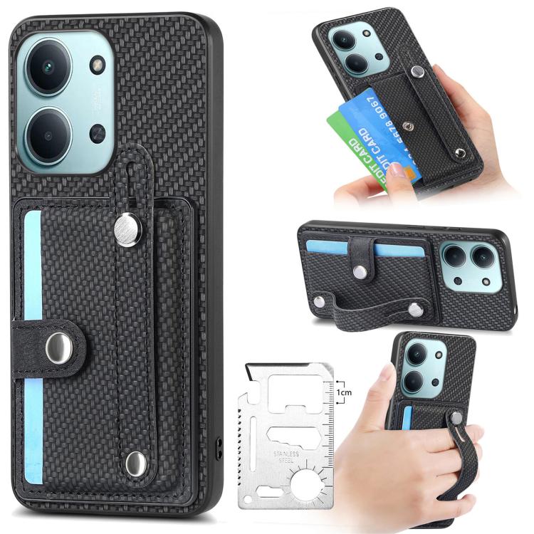 Wristband Kickstand Card Wallet Back Phone Case with Tool Knife