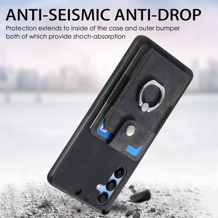 Retro Skin-feel Ring Card Wallet Phone Case