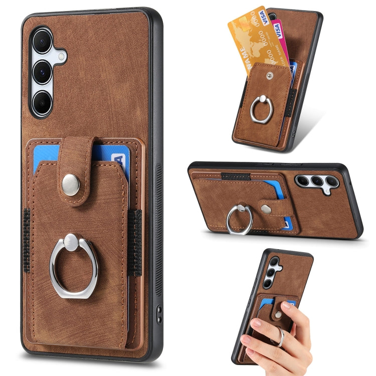 Retro Skin-feel Ring Card Wallet Phone Case