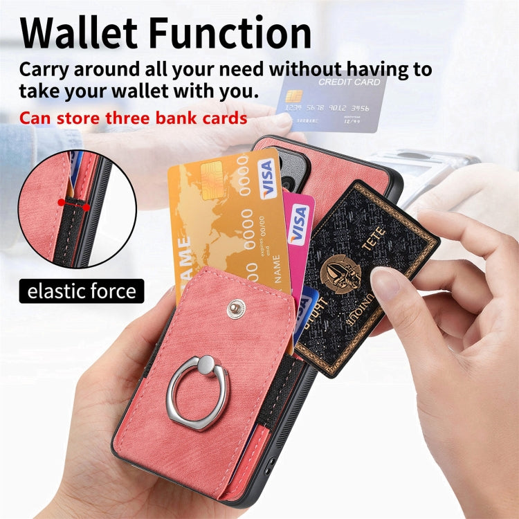 Retro Skin-feel Ring Card Wallet Phone Case