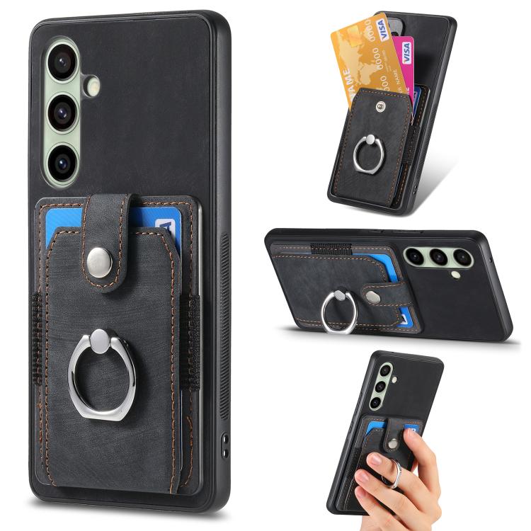 Retro Skin-feel Ring Card Wallet Phone Case