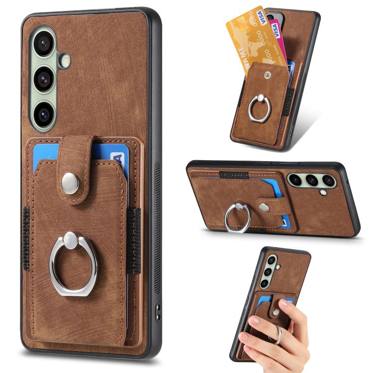 Retro Skin-feel Ring Card Wallet Phone Case