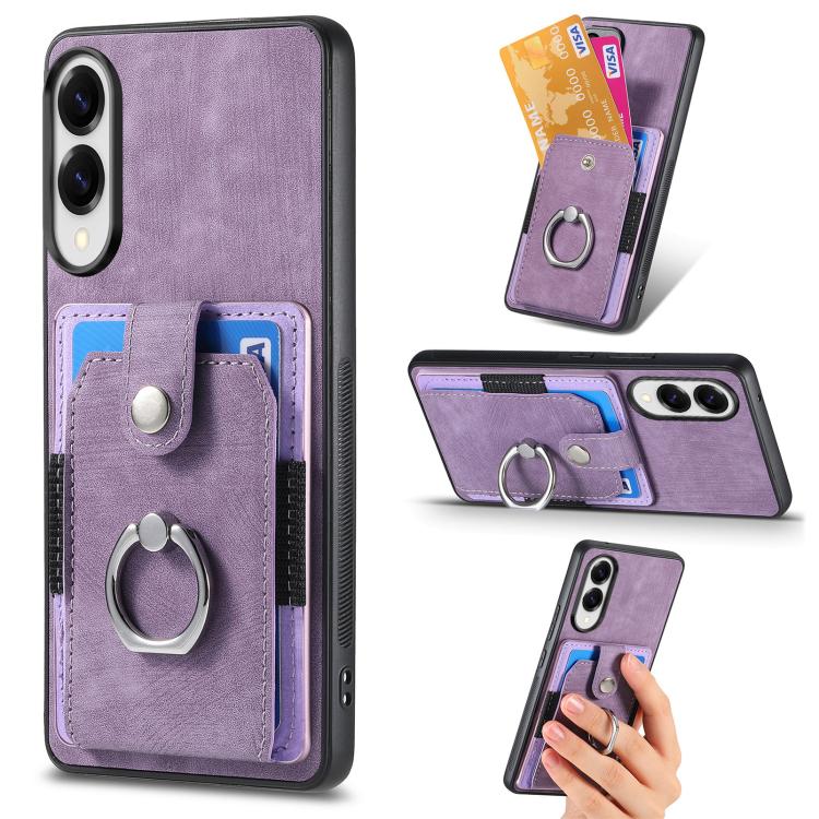 Retro Skin-feel Ring Card Wallet Phone Case, For Samsung Galaxy A57 5G, For Samsung Galaxy A37 5G, For Samsung Galaxy S25 Edge 5G, For Samsung Galaxy A56 5G
