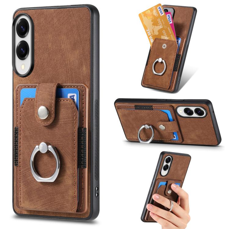 Retro Skin-feel Ring Card Wallet Phone Case, For Samsung Galaxy A57 5G, For Samsung Galaxy A37 5G, For Samsung Galaxy S25 Edge 5G, For Samsung Galaxy A56 5G