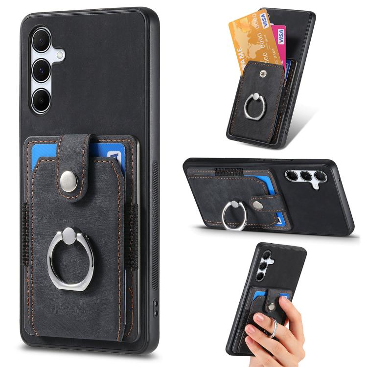Retro Skin-feel Ring Card Wallet Phone Case