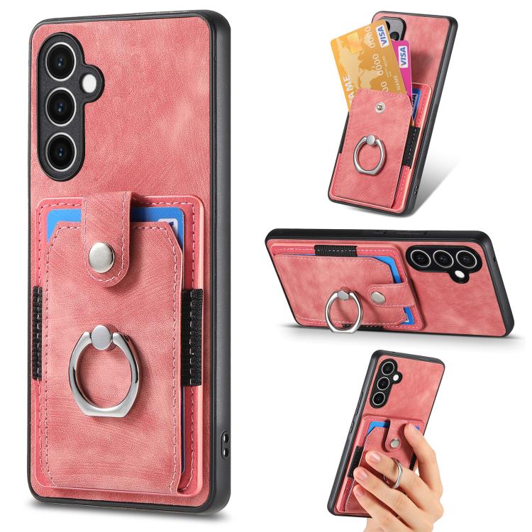 Retro Skin-feel Ring Card Wallet Phone Case