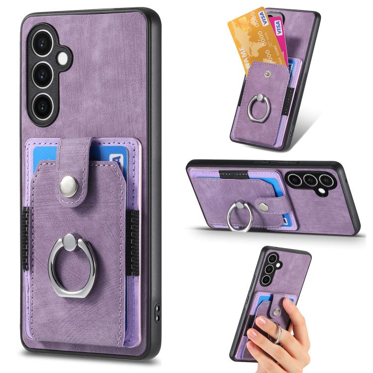Retro Skin-feel Ring Card Wallet Phone Case