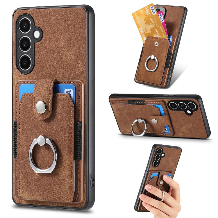 Retro Skin-feel Ring Card Wallet Phone Case, For Samsung Galaxy S24 FE 5G, For Sumsung Galaxy A55 5G, For Samsung Galaxy A35 5G, For Samsung Galaxy S24 Ultra 5G
