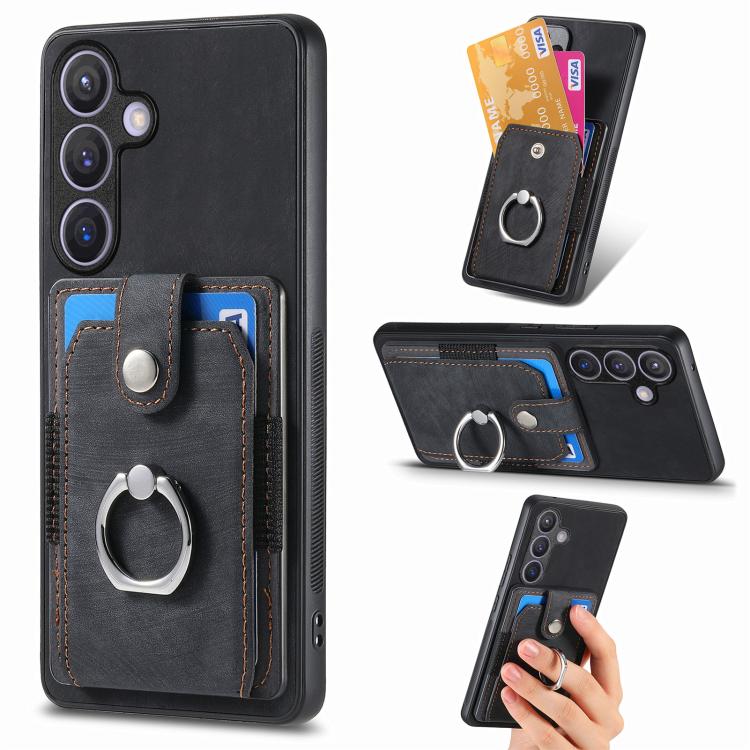 Retro Skin-feel Ring Card Wallet Phone Case, For Samsung Galaxy A57 5G, For Samsung Galaxy A37 5G, For Samsung Galaxy S25 Edge 5G, For Samsung Galaxy A56 5G