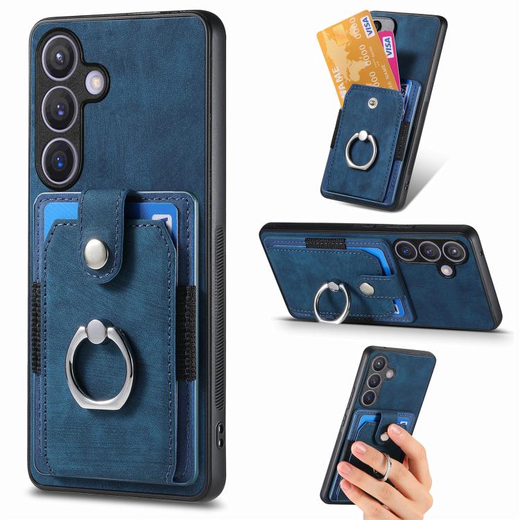 Retro Skin-feel Ring Card Wallet Phone Case, For Samsung Galaxy A57 5G, For Samsung Galaxy A37 5G, For Samsung Galaxy S25 Edge 5G, For Samsung Galaxy A56 5G