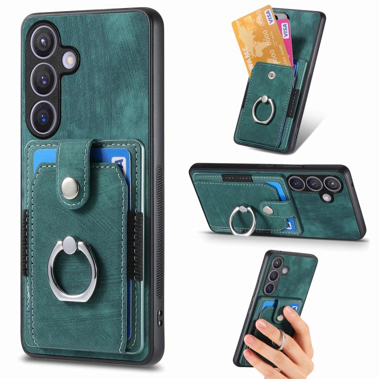 Retro Skin-feel Ring Card Wallet Phone Case, For Samsung Galaxy A57 5G, For Samsung Galaxy A37 5G, For Samsung Galaxy S25 Edge 5G, For Samsung Galaxy A56 5G