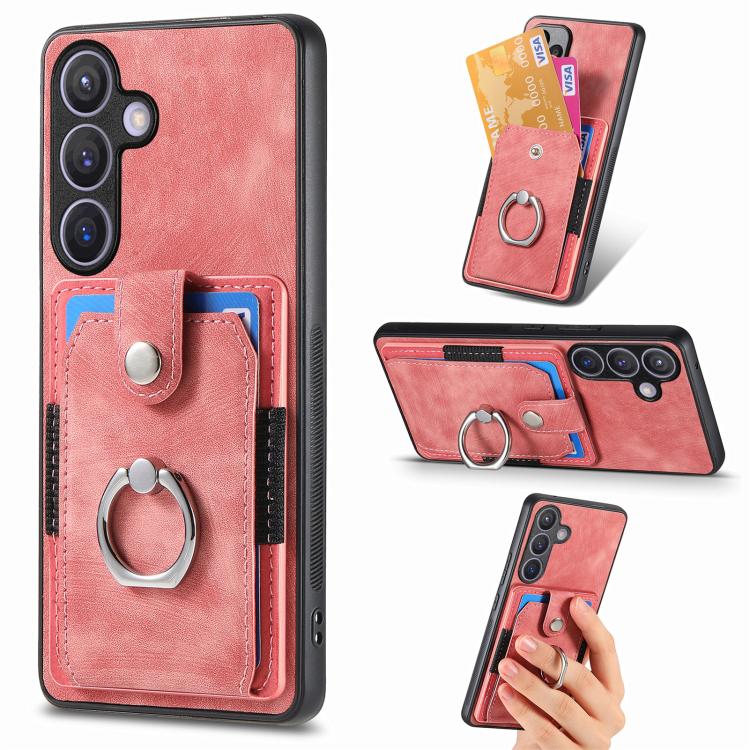 Retro Skin-feel Ring Card Wallet Phone Case, For Samsung Galaxy A57 5G, For Samsung Galaxy A37 5G, For Samsung Galaxy S25 Edge 5G, For Samsung Galaxy A56 5G