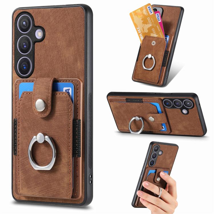 Retro Skin-feel Ring Card Wallet Phone Case, For Samsung Galaxy A57 5G, For Samsung Galaxy A37 5G, For Samsung Galaxy S25 Edge 5G, For Samsung Galaxy A56 5G
