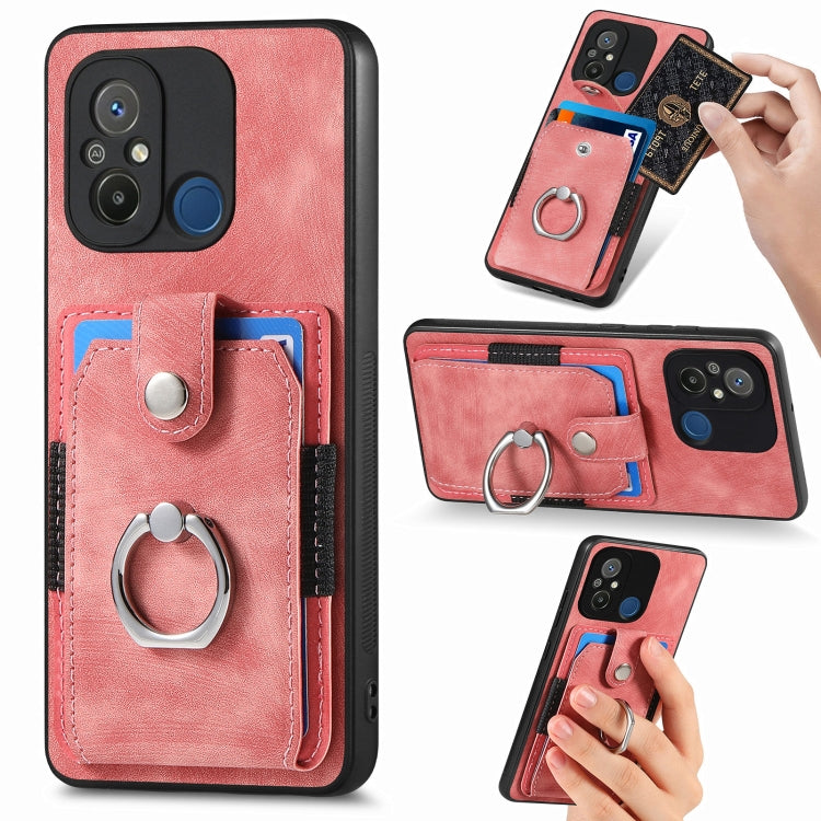 Retro Skin-feel Ring Card Wallet Phone Case