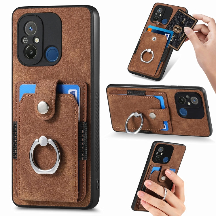 Retro Skin-feel Ring Card Wallet Phone Case