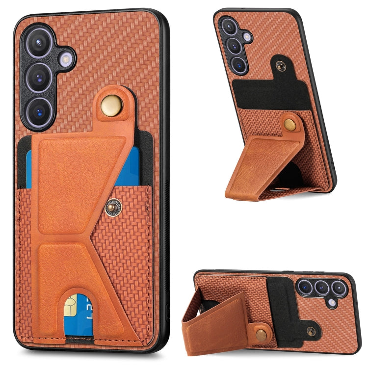 Carbon Fiber Wallet Flip Card K-shaped Holder Phone Case, For Samsung Galaxy A36, For Samsung Galaxy S24 Ultra 5G, For Samsung Galaxy S24+ 5G, For Samsung Galaxy A22 4G