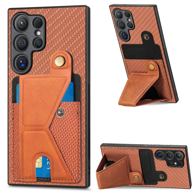 Carbon Fiber Wallet Flip Card K-shaped Holder Phone Case, For Samsung Galaxy A36, For Samsung Galaxy S24 Ultra 5G, For Samsung Galaxy S24+ 5G, For Samsung Galaxy A22 4G