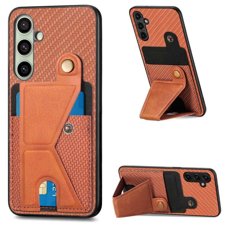Carbon Fiber Wallet Flip Card K-shaped Holder Phone Case, For Samsung Galaxy S25 Edge 5G, For Samsung Galaxy A56 5G, For Samsung Galaxy A36, For Samsung Galaxy S24 Ultra 5G