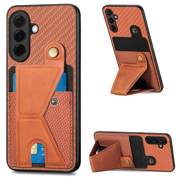 Carbon Fiber Wallet Flip Card K-shaped Holder Phone Case, For Samsung Galaxy A57 5G, For Samsung Galaxy A37 5G, For Samsung Galaxy S25 Edge 5G, For Samsung Galaxy A56 5G
