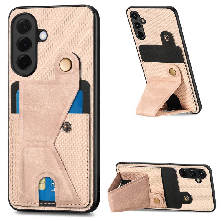 Carbon Fiber Wallet Flip Card K-shaped Holder Phone Case, For Samsung Galaxy A57 5G, For Samsung Galaxy A37 5G, For Samsung Galaxy S25 Edge 5G, For Samsung Galaxy A56 5G