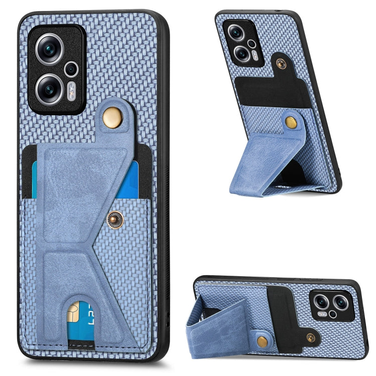 Carbon Fiber Wallet Flip Card K-shaped Holder Phone Case