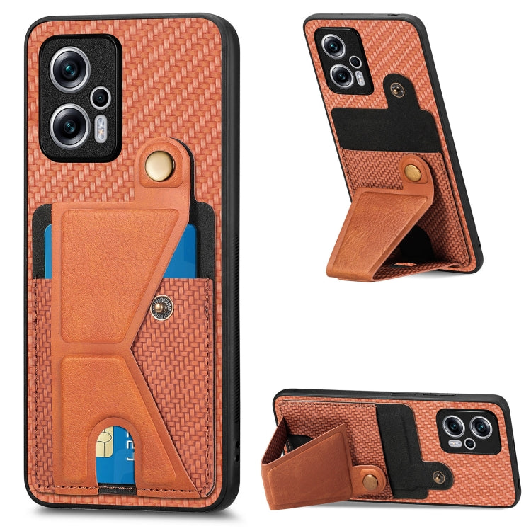 Carbon Fiber Wallet Flip Card K-shaped Holder Phone Case