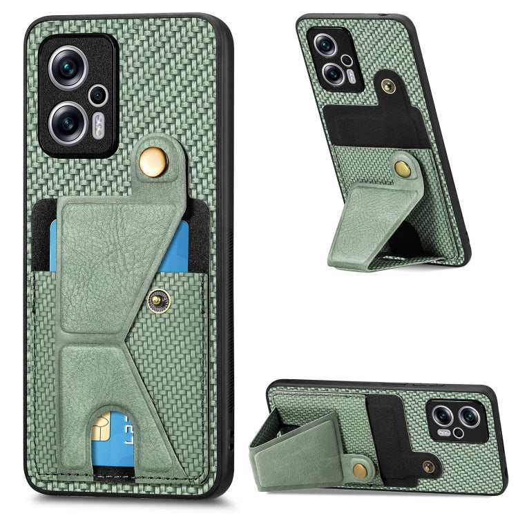 Carbon Fiber Wallet Flip Card K-shaped Holder Phone Case