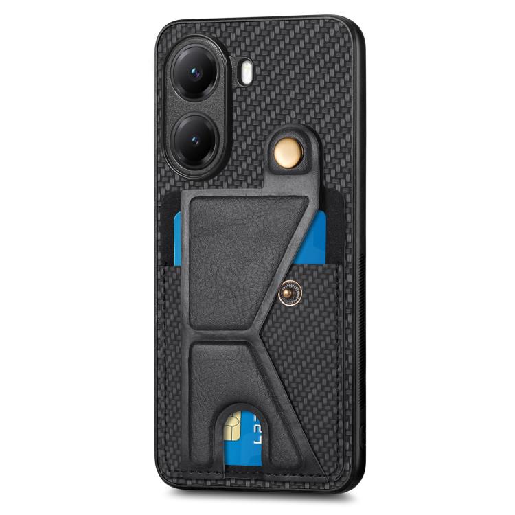Carbon Fiber Wallet Flip Card K-shaped Holder Phone Case