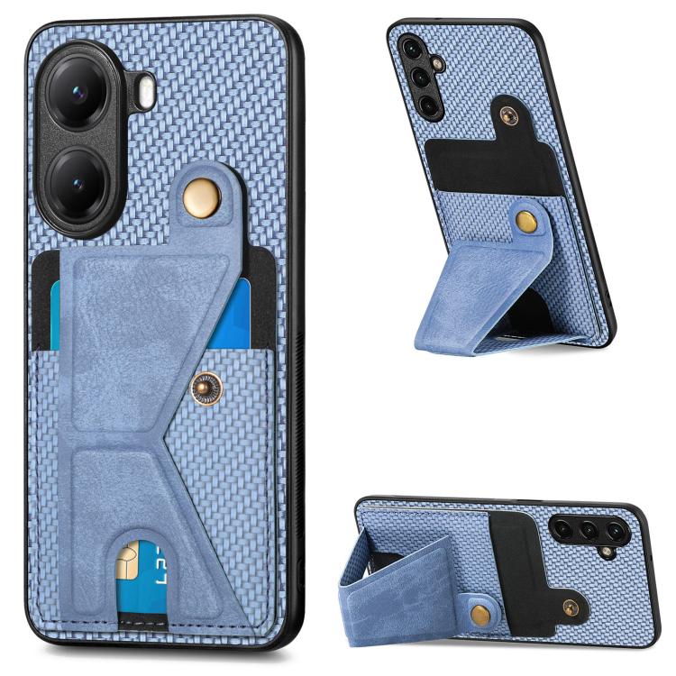Carbon Fiber Wallet Flip Card K-shaped Holder Phone Case
