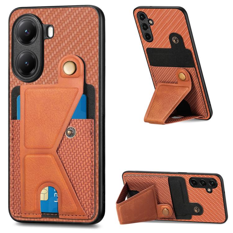 Carbon Fiber Wallet Flip Card K-shaped Holder Phone Case