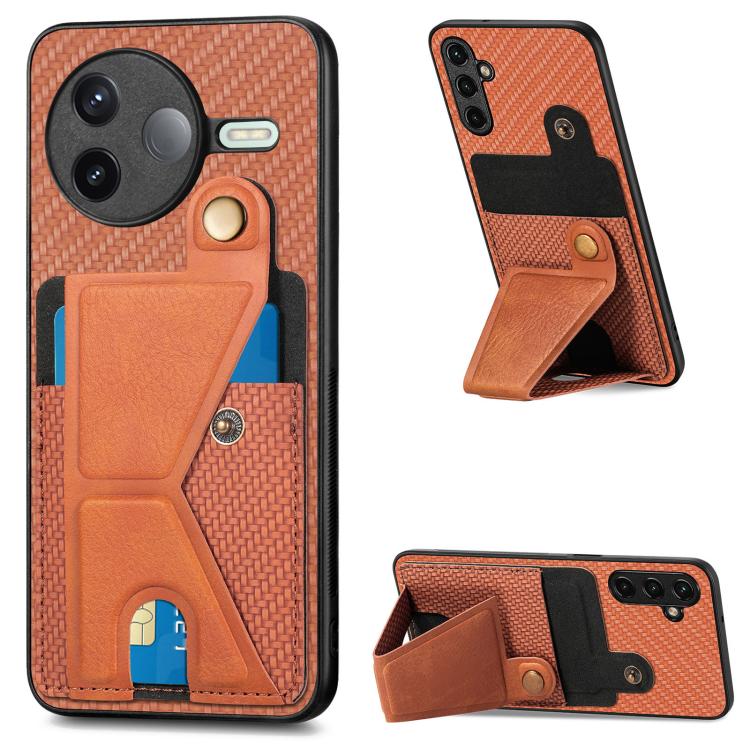 Carbon Fiber Wallet Flip Card K-shaped Holder Phone Case