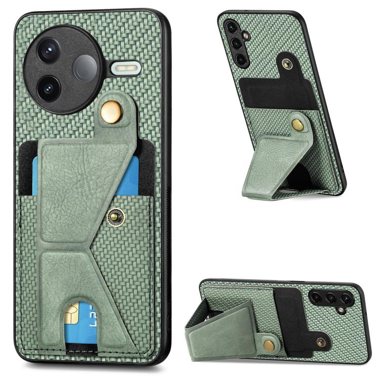 Carbon Fiber Wallet Flip Card K-shaped Holder Phone Case