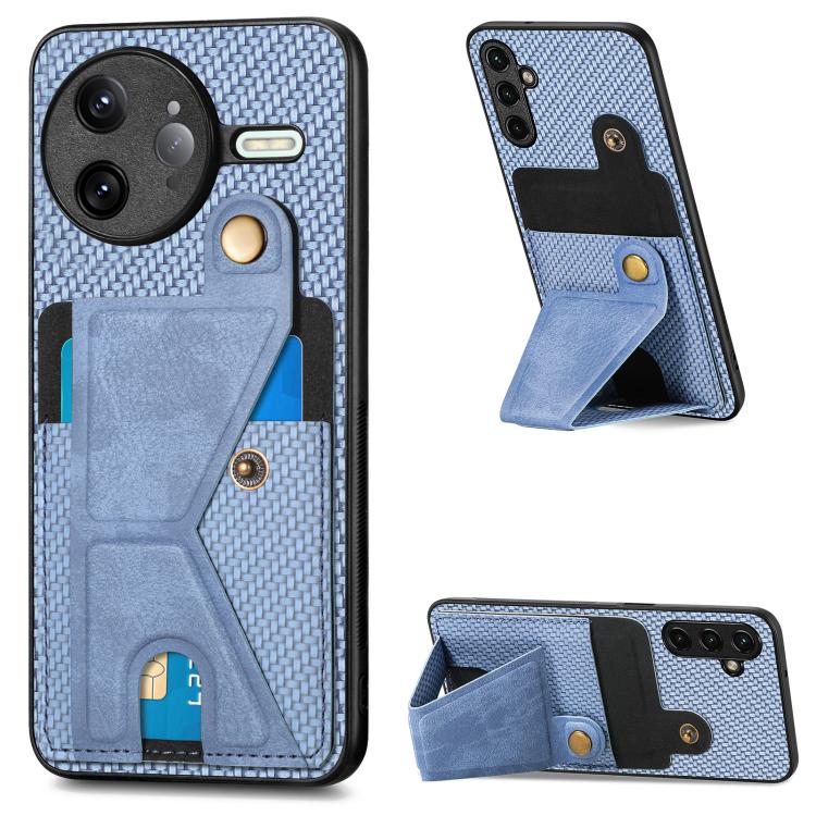 Carbon Fiber Wallet Flip Card K-shaped Holder Phone Case