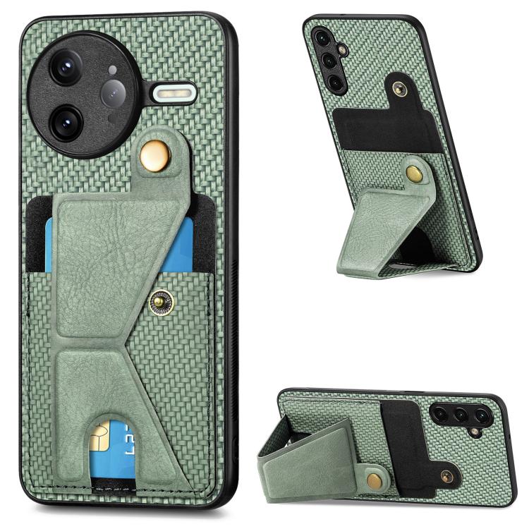 Carbon Fiber Wallet Flip Card K-shaped Holder Phone Case