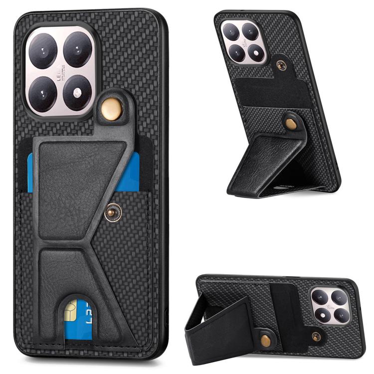 Carbon Fiber Wallet Flip Card K-shaped Holder Phone Case