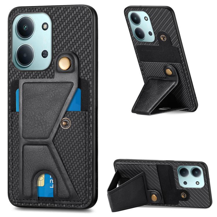 Carbon Fiber Wallet Flip Card K-shaped Holder Phone Case
