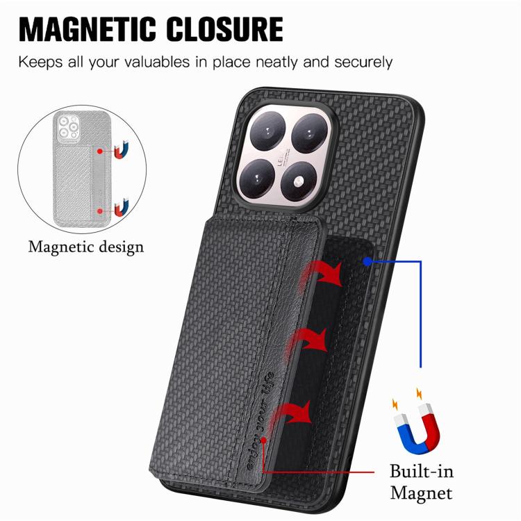 Carbon Fiber Magnetic Card Bag Phone Case, For Xiaomi 15T, For Redmi K80 Pro / Poco F7 Ultra, For Redmi K80 / Poco F7 Pro, For Redmi Turbo 4