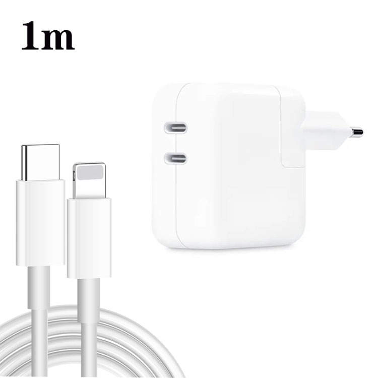 35W PD3.0 USB-C / Type-C Dual Port Charger with Type-C to 8 Pin Data Cable, EU Plug, EU Plug + 1m 8 Pin Cable, EU Plug + 2m 8 Pin Cable