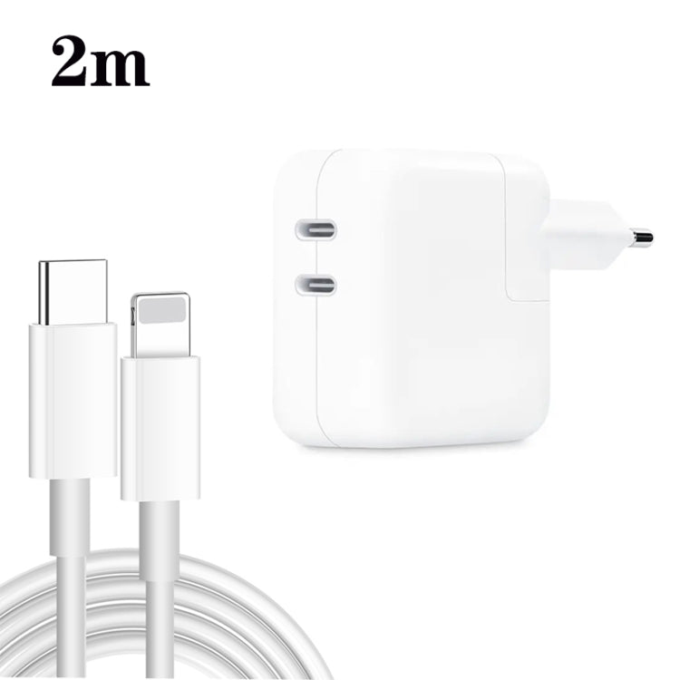 35W PD3.0 USB-C / Type-C Dual Port Charger with Type-C to 8 Pin Data Cable, EU Plug, EU Plug + 1m 8 Pin Cable, EU Plug + 2m 8 Pin Cable
