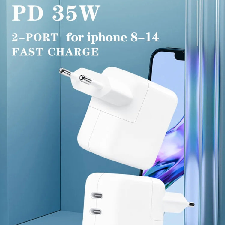 35W PD3.0 USB-C / Type-C Dual Port Charger with Type-C to 8 Pin Data Cable, EU Plug, EU Plug + 1m 8 Pin Cable, EU Plug + 2m 8 Pin Cable