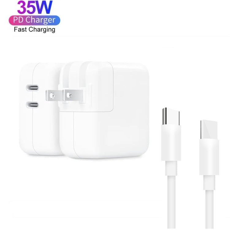 35W PD3.0 USB-C / Type-C Dual Port Charger with Type-C to Type-C Data Cable, US Plug, US Plug + 1m Type-C Cable, US Plug + 2m Type-C Cable