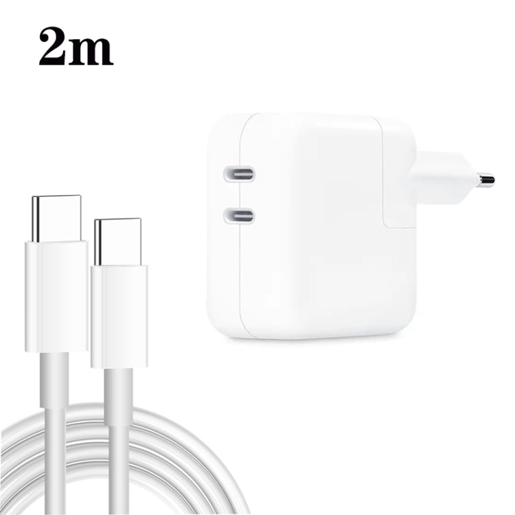 35W PD3.0 USB-C / Type-C Dual Port Charger with Type-C to Type-C Data Cable, EU Plug, EU Plug + 1m Type-C Cable, EU Plug + 2m Type-C Cable