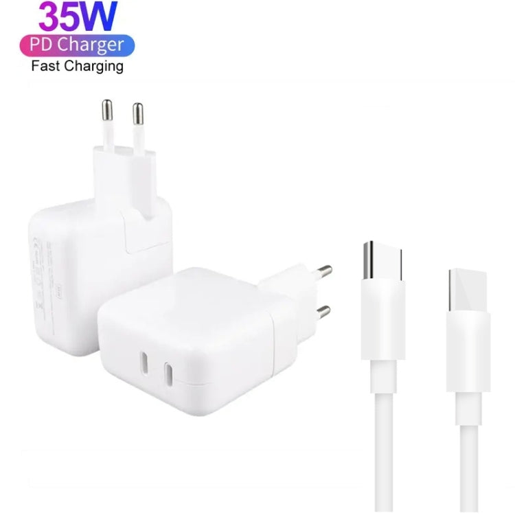 35W PD3.0 USB-C / Type-C Dual Port Charger with Type-C to Type-C Data Cable, EU Plug, EU Plug + 1m Type-C Cable, EU Plug + 2m Type-C Cable