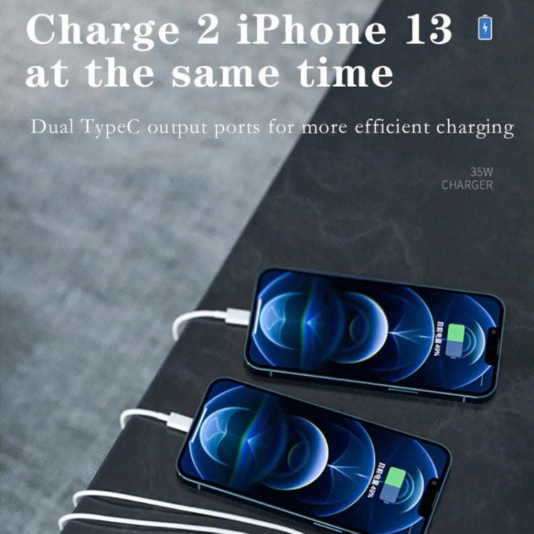 35W PD3.0 USB-C / Type-C Dual Port Charger with Type-C to Type-C Data Cable, EU Plug, EU Plug + 1m Type-C Cable, EU Plug + 2m Type-C Cable