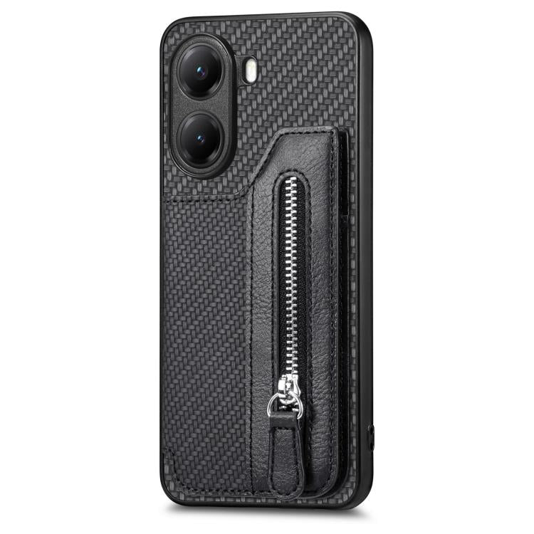 Carbon Fiber Horizontal Flip Zipper Wallet Phone Case
